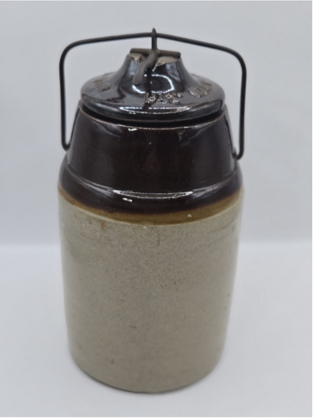 Antique The Weir Stoneware Fruit Jar 1 Quart Pat 1892 Crock Lid & Wire Bail
